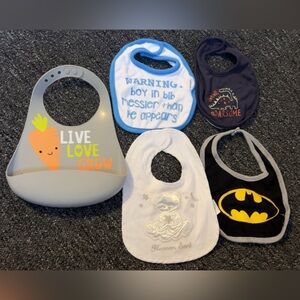 Assorted Baby Bibs Set - Gray, White, Blue, Black set of 5